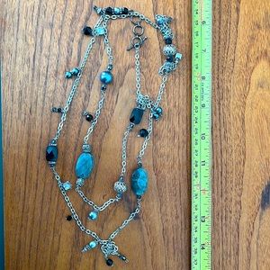 Silver and onyx long necklace